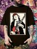 Rock Band Guitarist Graphic T-shirt - Black Tee with Red Electric Guitar