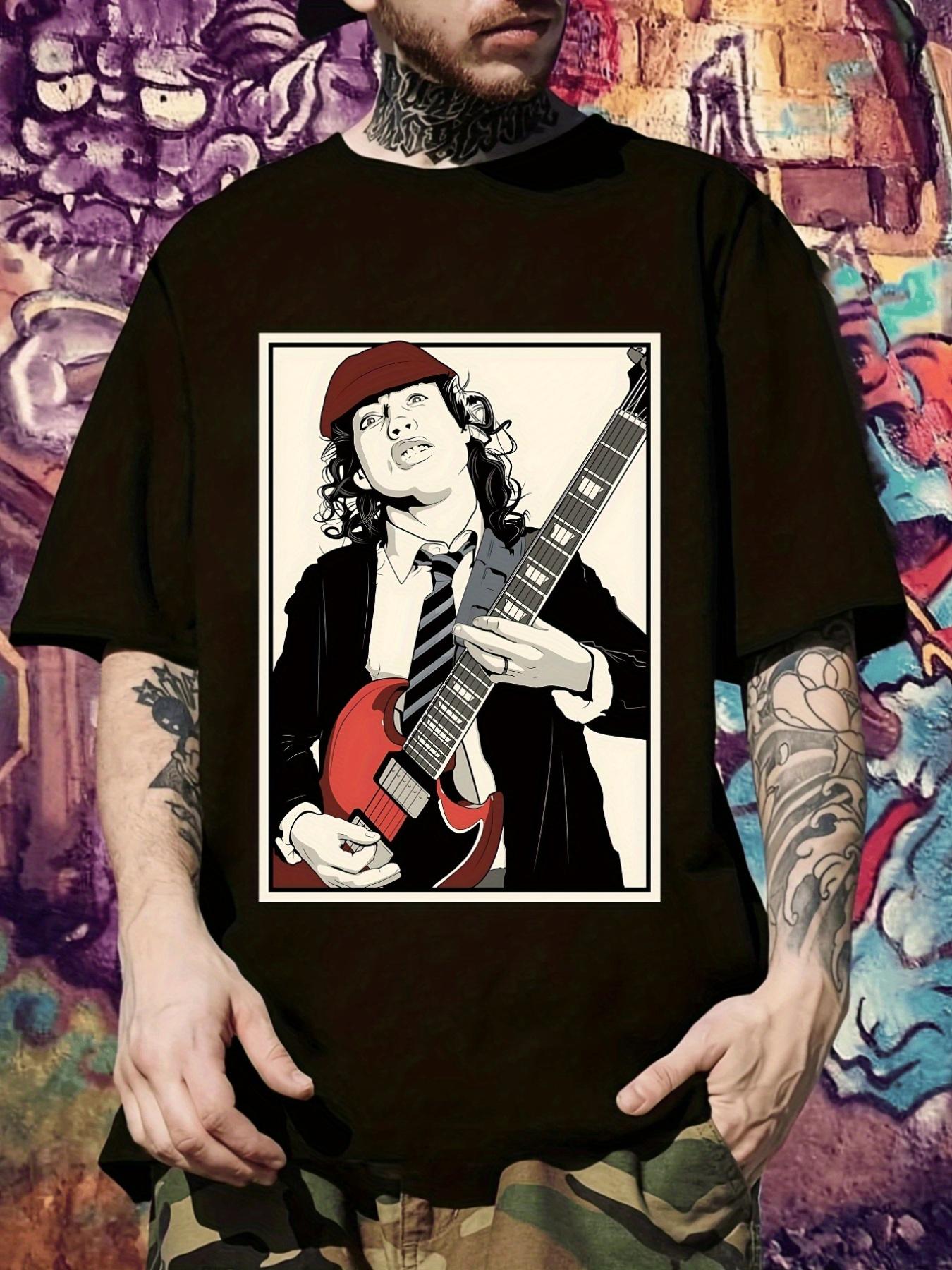 Rock Band Guitarist Graphic T-shirt - Black Tee with Red Electric Guitar XXL