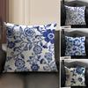 Blue Pattern Hot Cushion Cover Natural Linen Organic Fabric DoubleSided Printing Sofa Home Decor Gift Pillow Case