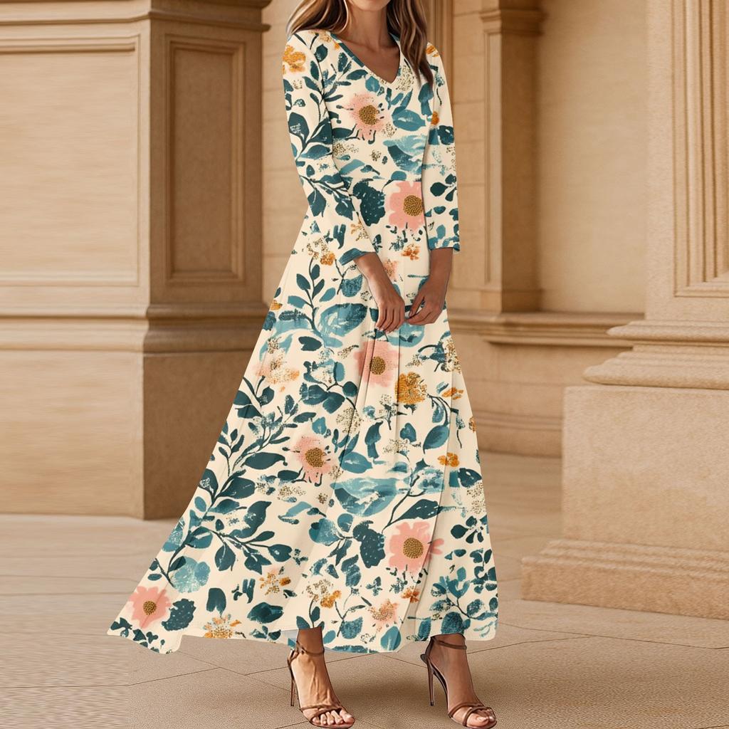 Women's Three-quarter Sleeves Fashionable Floral Print Loose Casual Comfortable Dress