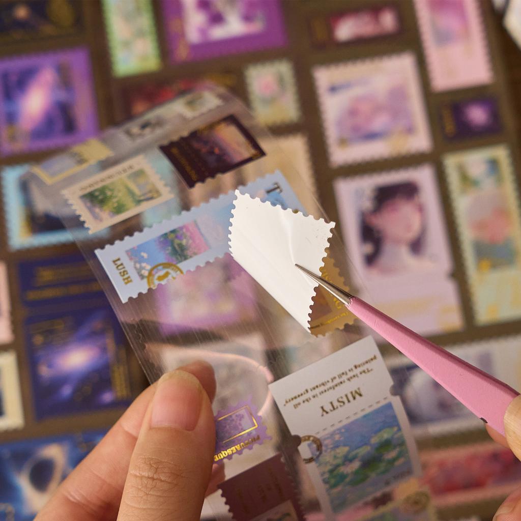 5.5*200cm Coated Paper with Gold Foil Stamping, Film Cutting, Adhesive Tape, Retro Stamps, Planner, Decorative Sealing Stickers