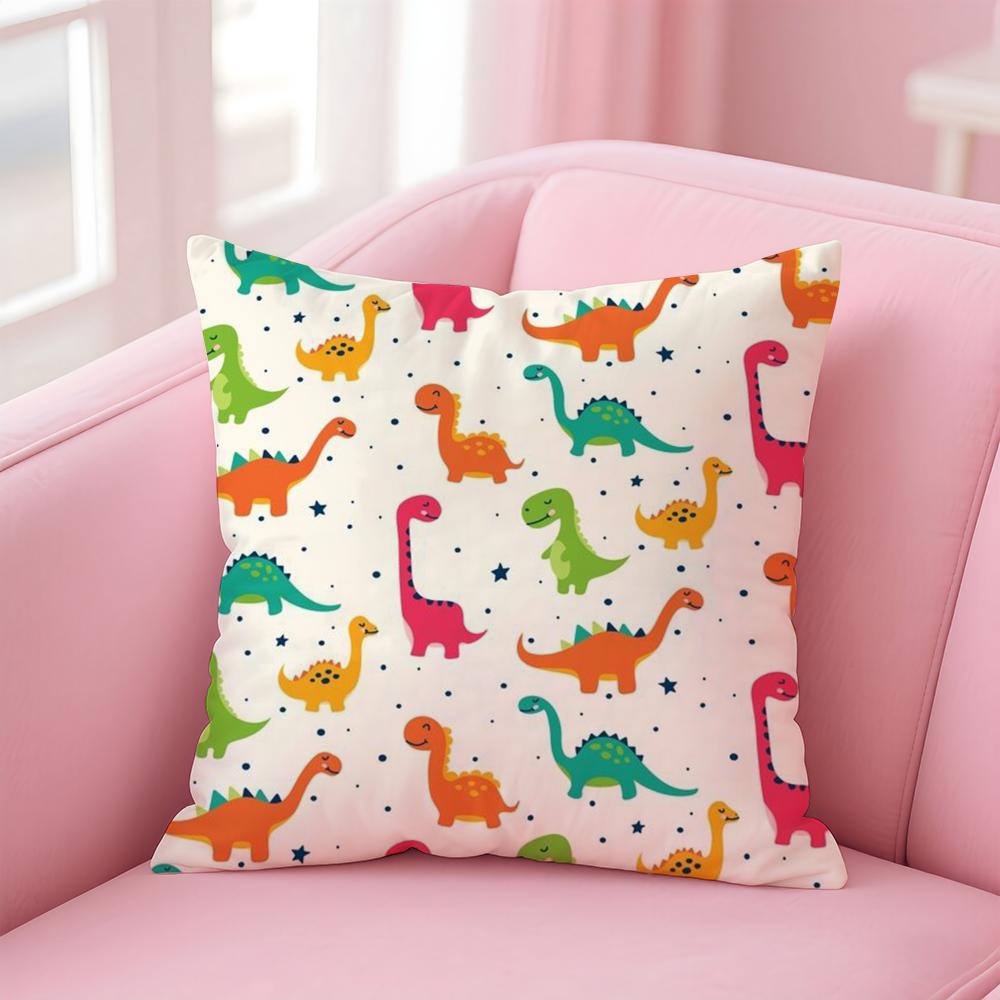 Cute DDinosaurs Pattern Cushion Cover Linen Pillowcase Cover Soft Decor for Sofa Home Room