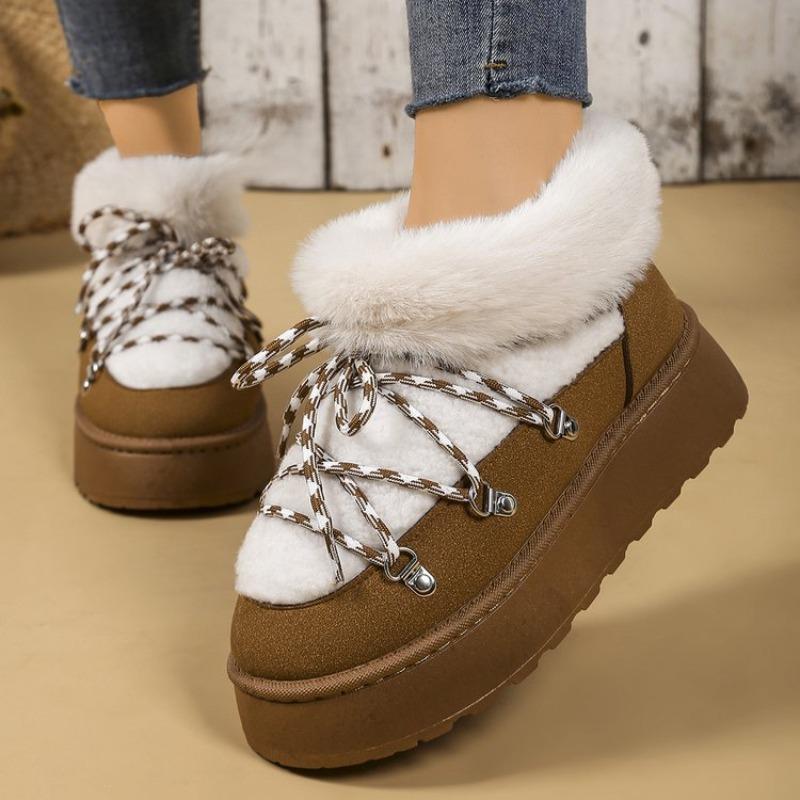 Winter Lace-up Thick-soled Velvet Thickened Snow Boots for Women's Foreign Trade Large-size Warm Towel Short Boots Cotton Shoes for Women