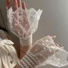 Sheer Embroidered Fingerless Wrist Cuffs Pair for Women, Lace Sleeves with Flared Cuff for Weddings and Photo Styling Use