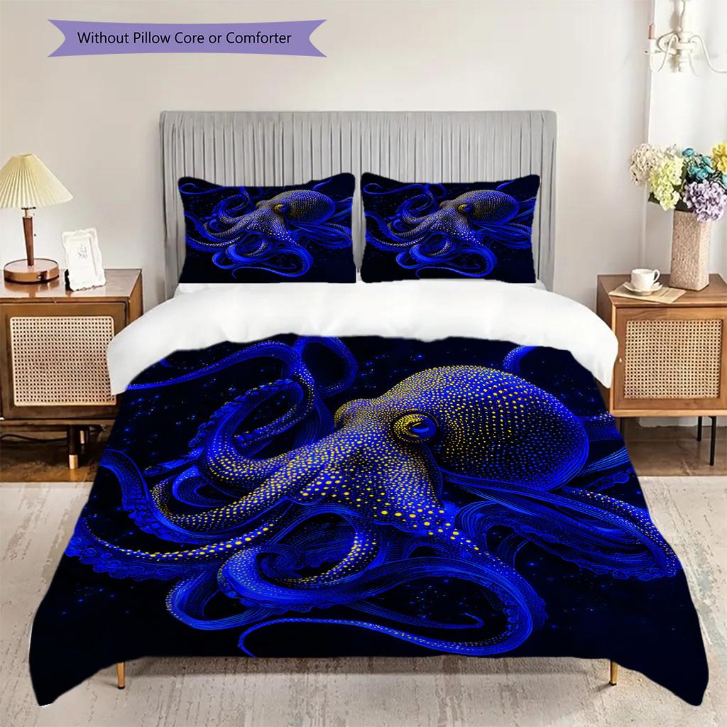 Octopus Pattern Bedding Quilt Set Quilt Cover Pillowcase Home Decoration Birthday Gift (1 * Duvet Cover + 2 * Pillowcase, Without Core)