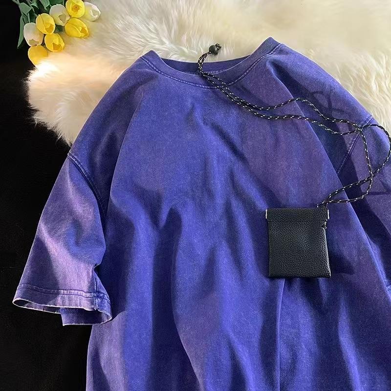 Übergroßes, säuregewaschenes T-Shirt für Damen, Vintage-T-Shirts, lässige Wash-T-Shirts, Mädchen-Retro-Luxus-Tops, T-Shirt-Kleidung