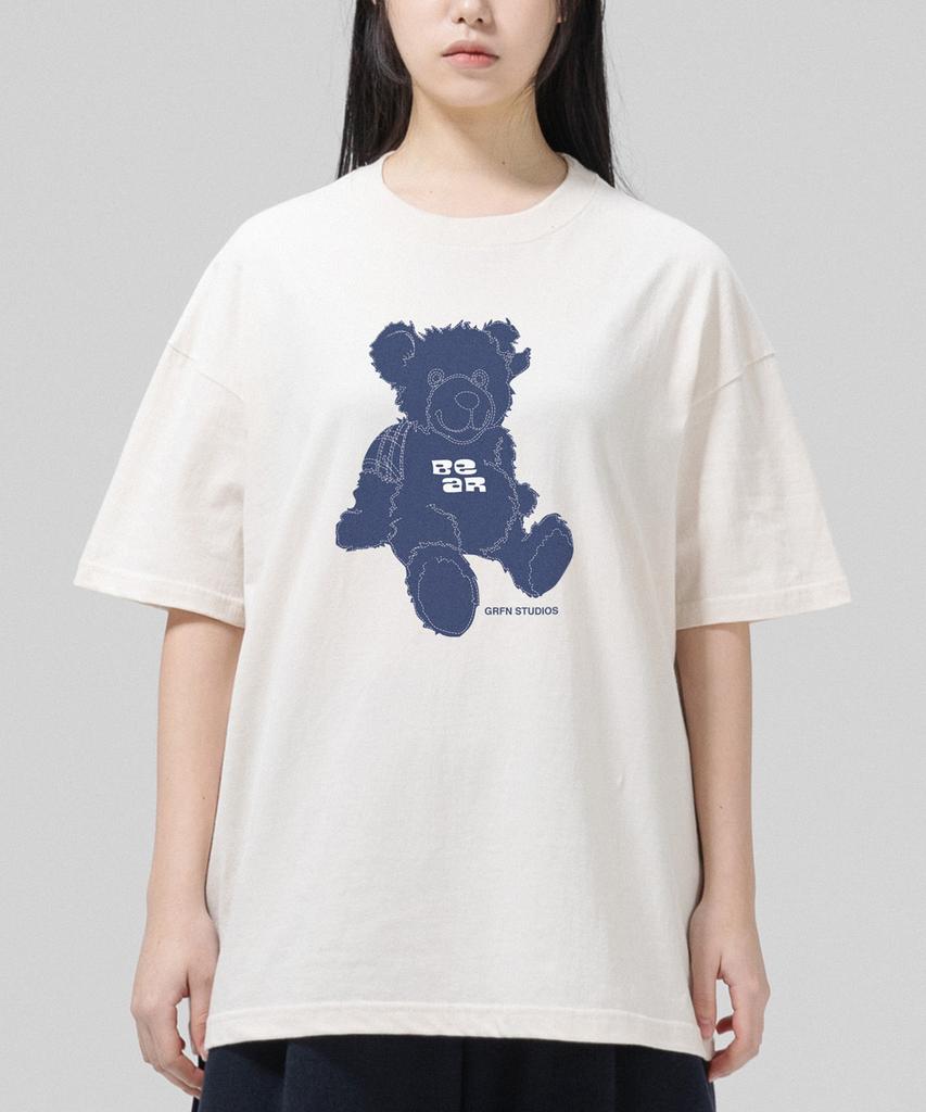 Geulaenpini Stitch Bear Oversized Short Sleeve T-Shirt - Natural Cotton