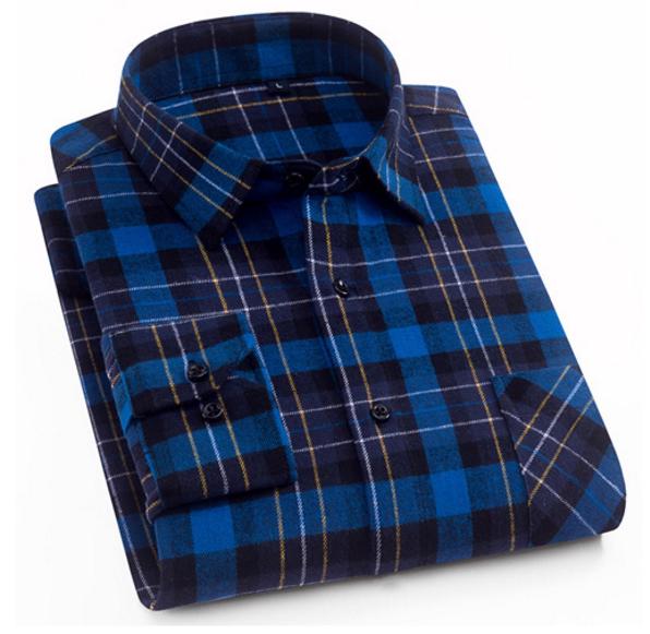 Men 'S 100 %Cotton Casual Plaid Pocket Long Sleeve Slim Brushed Flannel Leisure Styles Tops Shirt