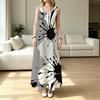 Summer Abstract Art Print Sleeveless Flowy Maxi Dress Comfy Fabric,Versatile for Beach Vacation,Daily Casual,Home Wear