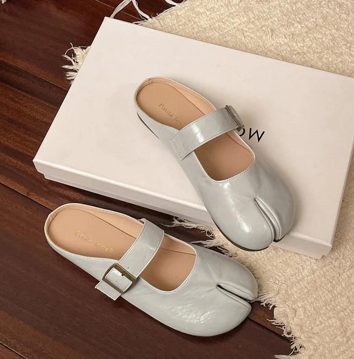 

Fashion Women Split Toe Flats Shoes Woman Comfy Flats Slippers Soft Bottom Loafers Slip on Beach Slides Buckle Shallow Mouth Mary Jane 35