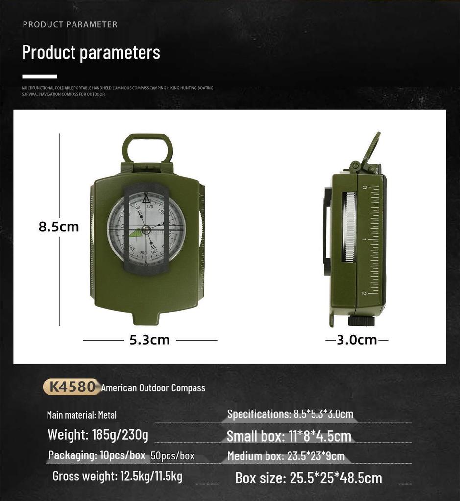 American Military Green Multifunctional Metal Compass K4580 - High Precision, Luminous, Outdoor Use