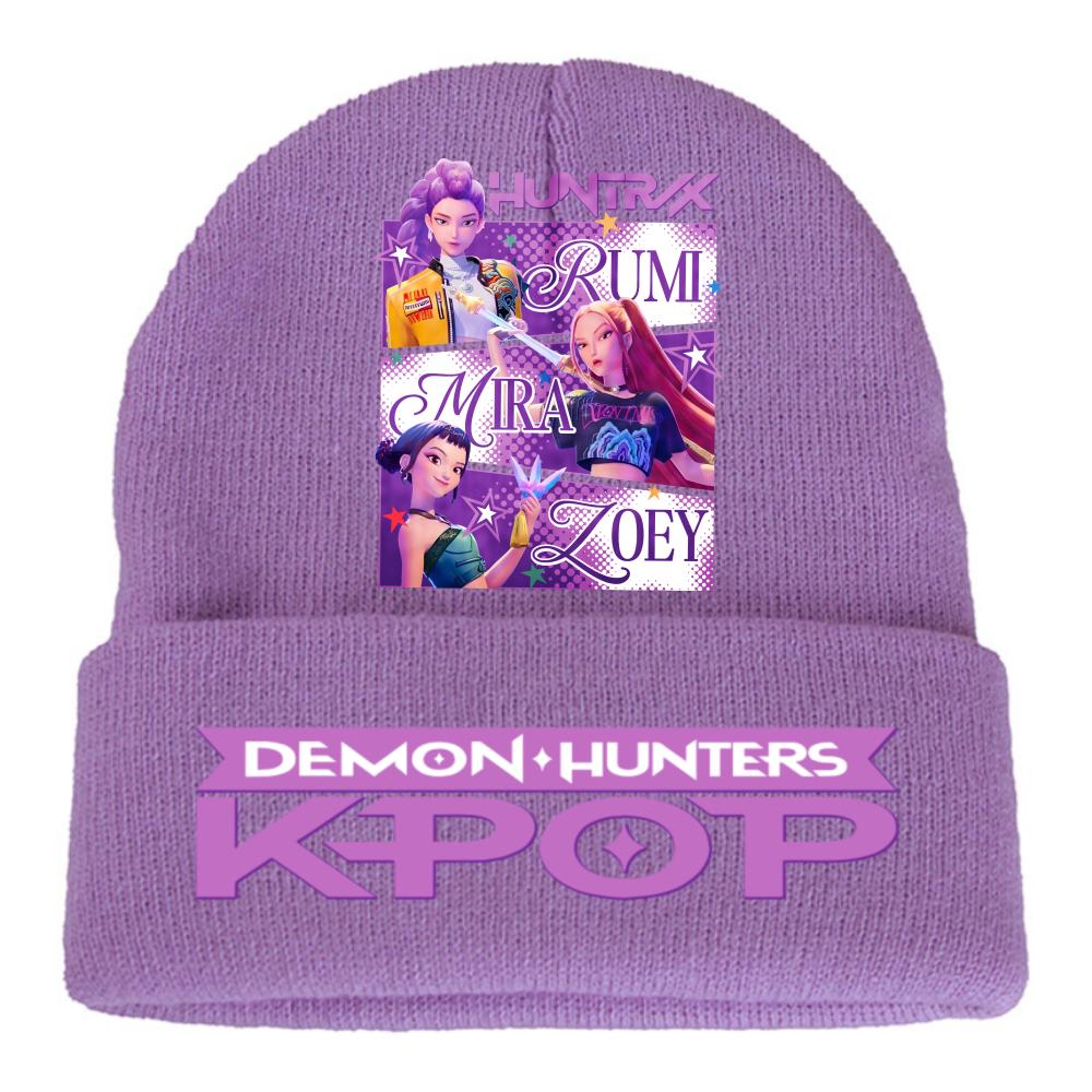Kpop Demon Hunters Children Knit Beanie Cute And Charming Cartoon Printed Warm Cap Designed for Girls Fall Season Cold Season Outdoor Sports Birth
