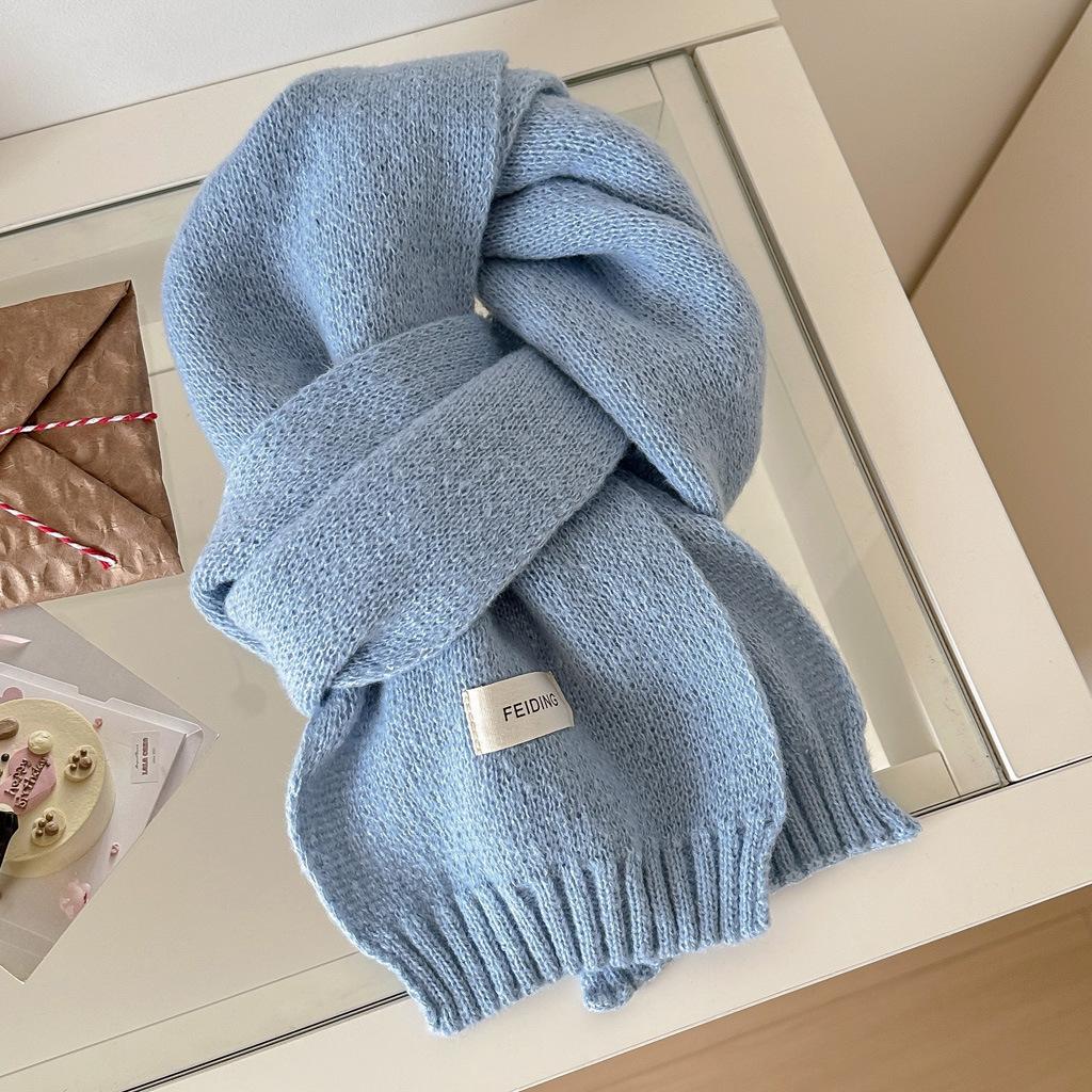 Solid color scarf women's winter atmosphere knitted wool versatile simple warm thickened couple scarf men's batch