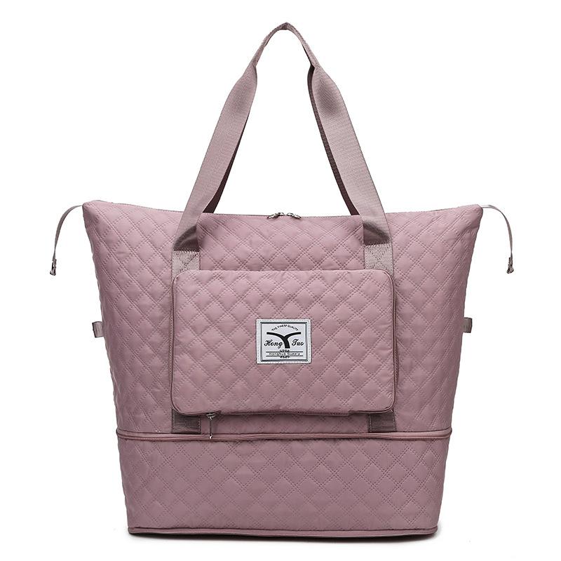 Rhombus dry and wet separation sports shoulder bag large capacity travel bag foldable expansion yoga fitness bag