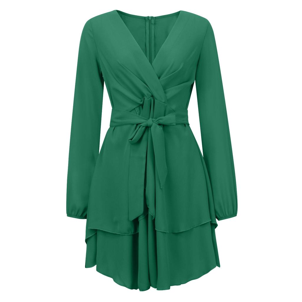 Women's Casual Fashion Solid Color Loose Long Sleeves Pocket Shirt Dress