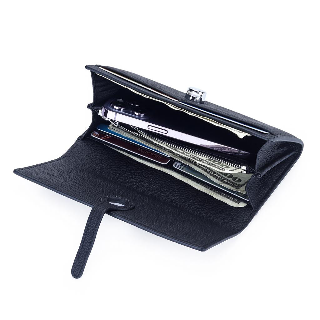 2026 New Large Capacity Long Women's Wallet Top Layer Cow Leather Simple Handbag Luxury Brand Litchi Pattern Wallet for Women