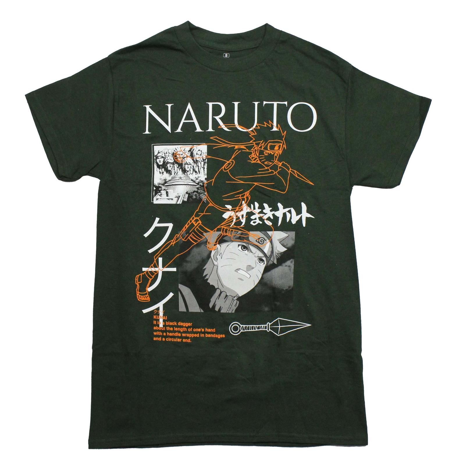Naruto Shippuden New Adult T-Shirt - Grayscale Cast Images & Kunai Definition XL