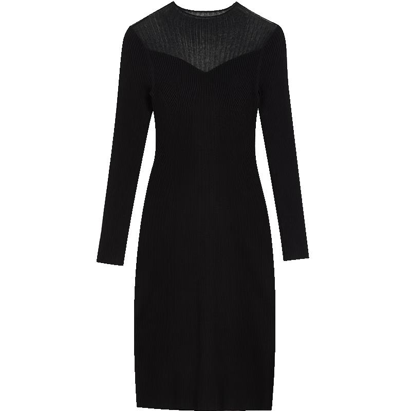 

VEROMODA 2025 Autumn Slim-Fit Sheer-Spliced Knit Dress L