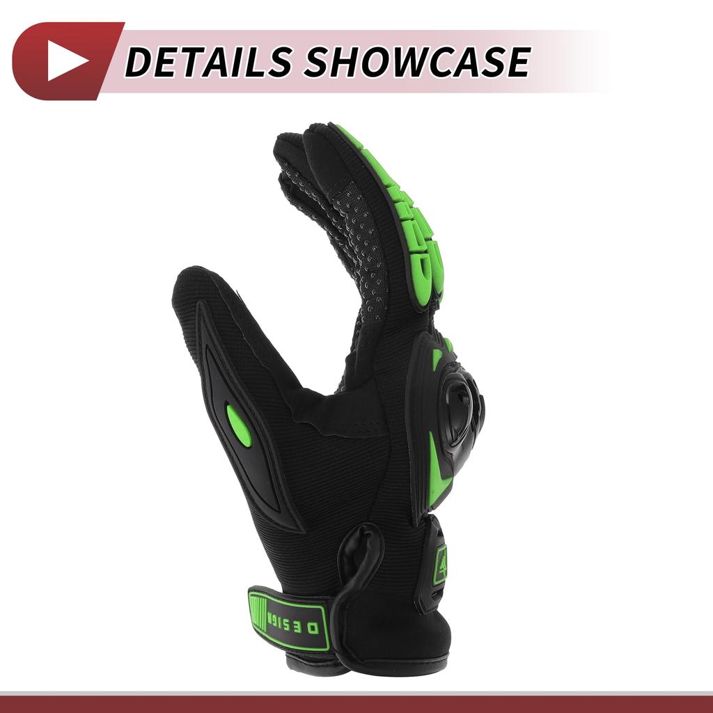 HEROFFIX Motorcycle Gloves, Mesh, Anti-Slip, Shockproof, Breathable, Heat Dissipation, Pellet Flock, Bicycle, Outdoor, 1 Pair Black Green XL