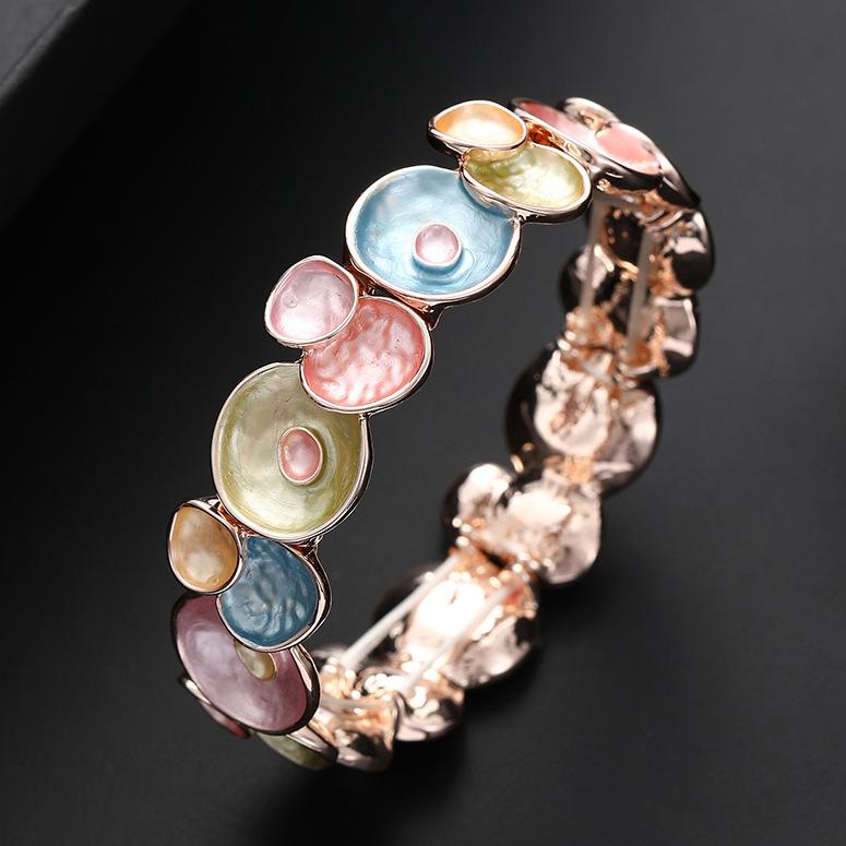 

Цветная живопись маслом круглый цветок эластичный браслет, весенне-летний маленький свежий женский универсальный сплавный браслет elastic bracelet