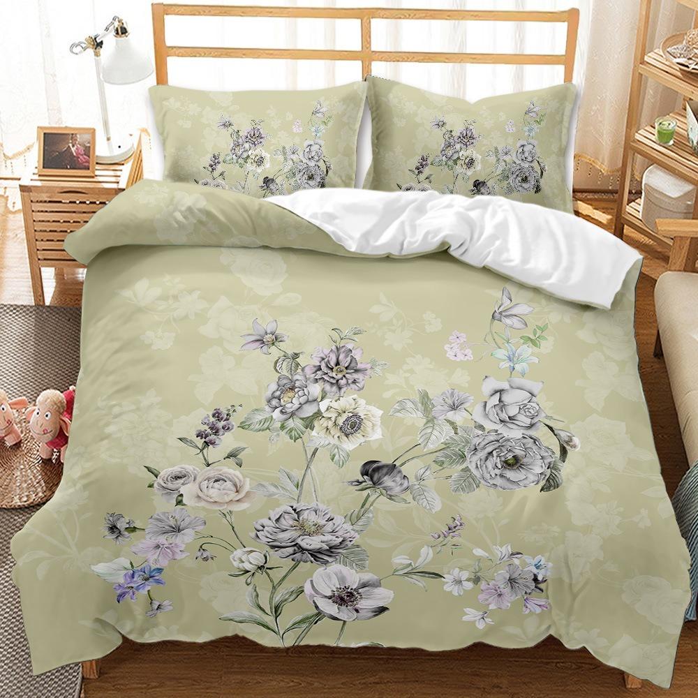 3D Printed Down Duvet Cover Pillowcase Flower Bedding Set for Kids, Home Decoration Gift for Teenagers