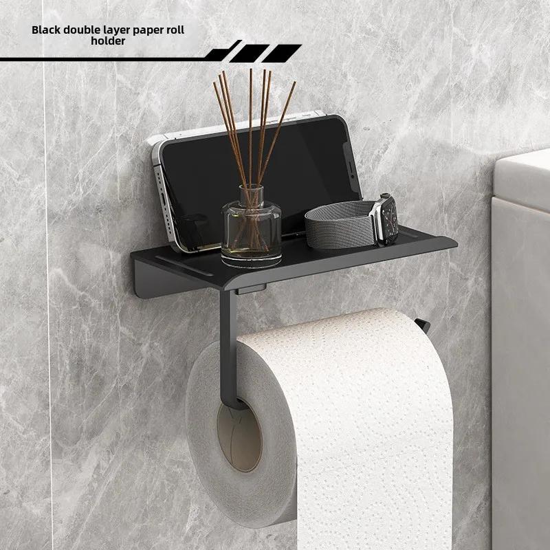 No Punching Toilet Roll Holder Self Adhesive In Bathroom Tissue Paper Holder Plastic Finish Easy Installation Paper Roll Holder