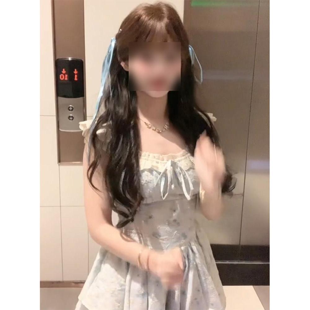 SISI sauce, cherry-woven flower plumes, blue delicate and sweet small flying sleeves, gentle floral waist princess style dress women