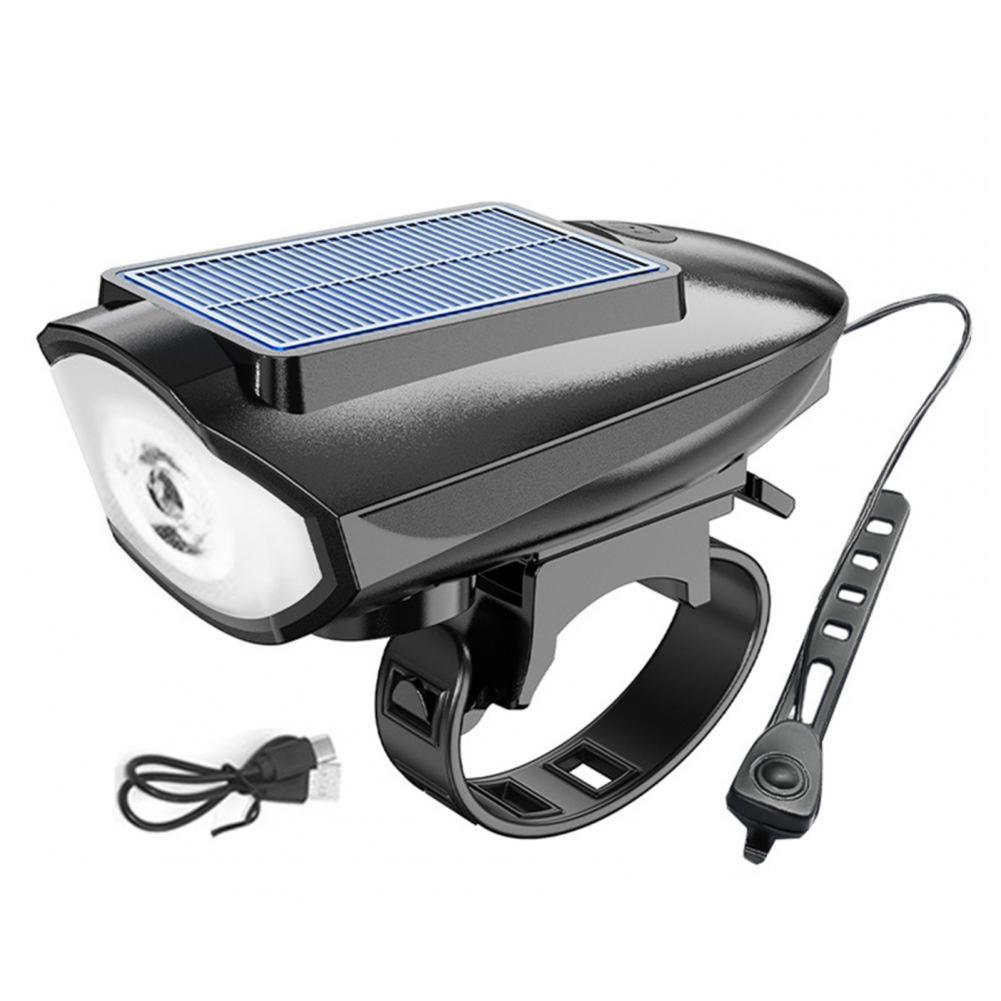 

Велосипедный фонарь на солнечной энергии, водонепроницаемый велосипедный фонарь с 120-децибеловым клаксоном, высокая яркость, дальность видимого прожектора 80 метров, USB чёрный