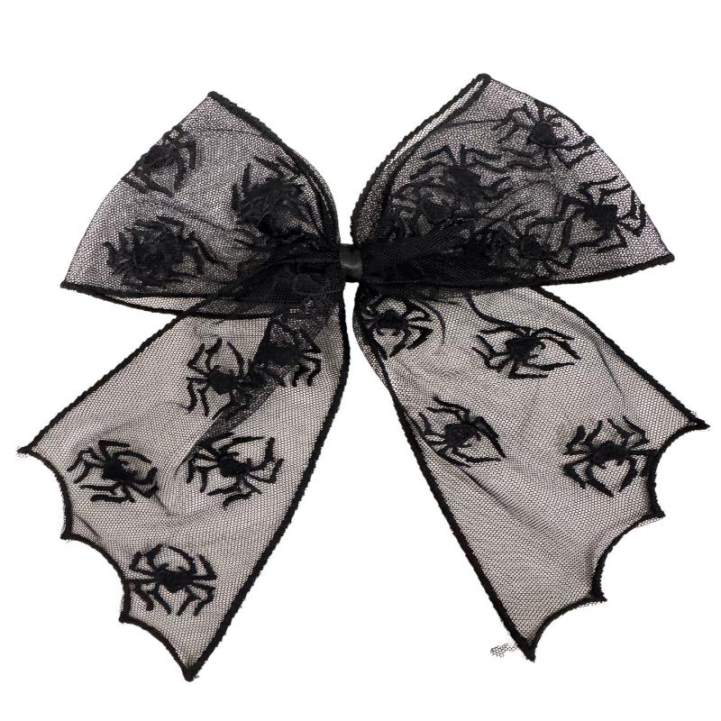 Black Bow Hair Clips Bat Embroidery Lace Tulle Veil Gothic Hairpins Spooky Halloween Cosplay Hair Accessories For Women Girls