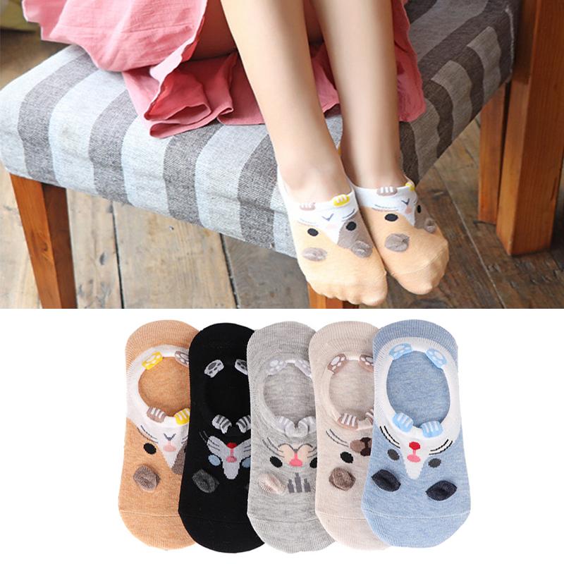 New Women Lace Socks Shallow Mouth Slipper Cotton Female Socks Bottom Silicone Non-slip Invisible Cute Socks Set 5 Pairs