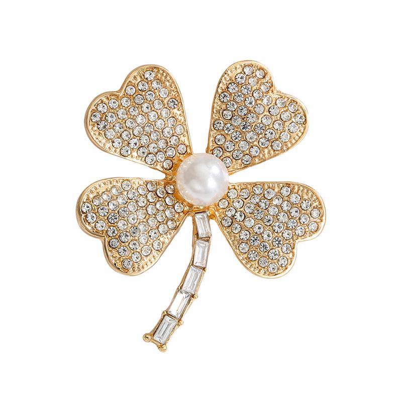 New green zircon four-leaf clover brooch women's high-end blazer high-end corsage clothes collar silk scarf buckle