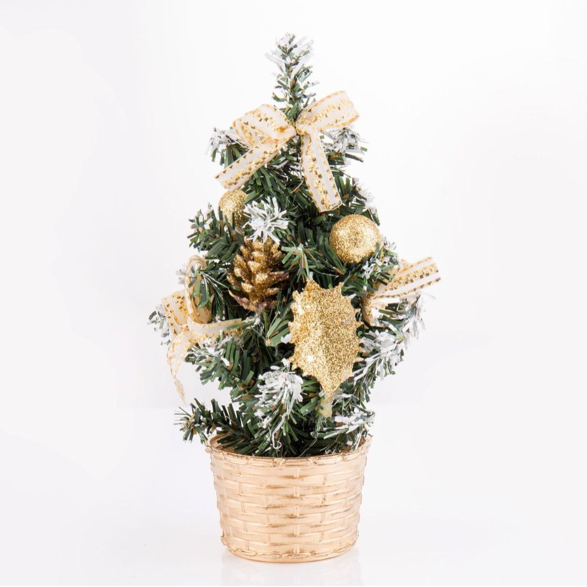 

20cm LED Lit PVC Christmas Tree with Ornaments - Festive Desktop Decor Without Lights