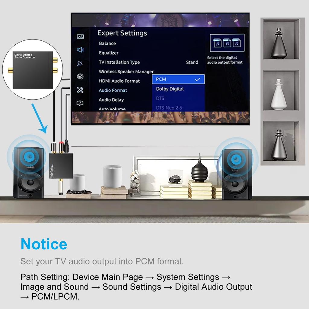 Conversor de Áudio Digital para Analógico 3,5 mm Óptico Coaxial para AV RCA Adaptador de Áudio Estéreo para TV Sistema de Som Home Theater