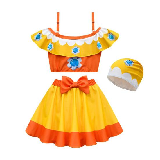 Maillot de bain Tankini 2 pièces pour filles Épaules dénudées Princesse Mignon Nœud Motif floral