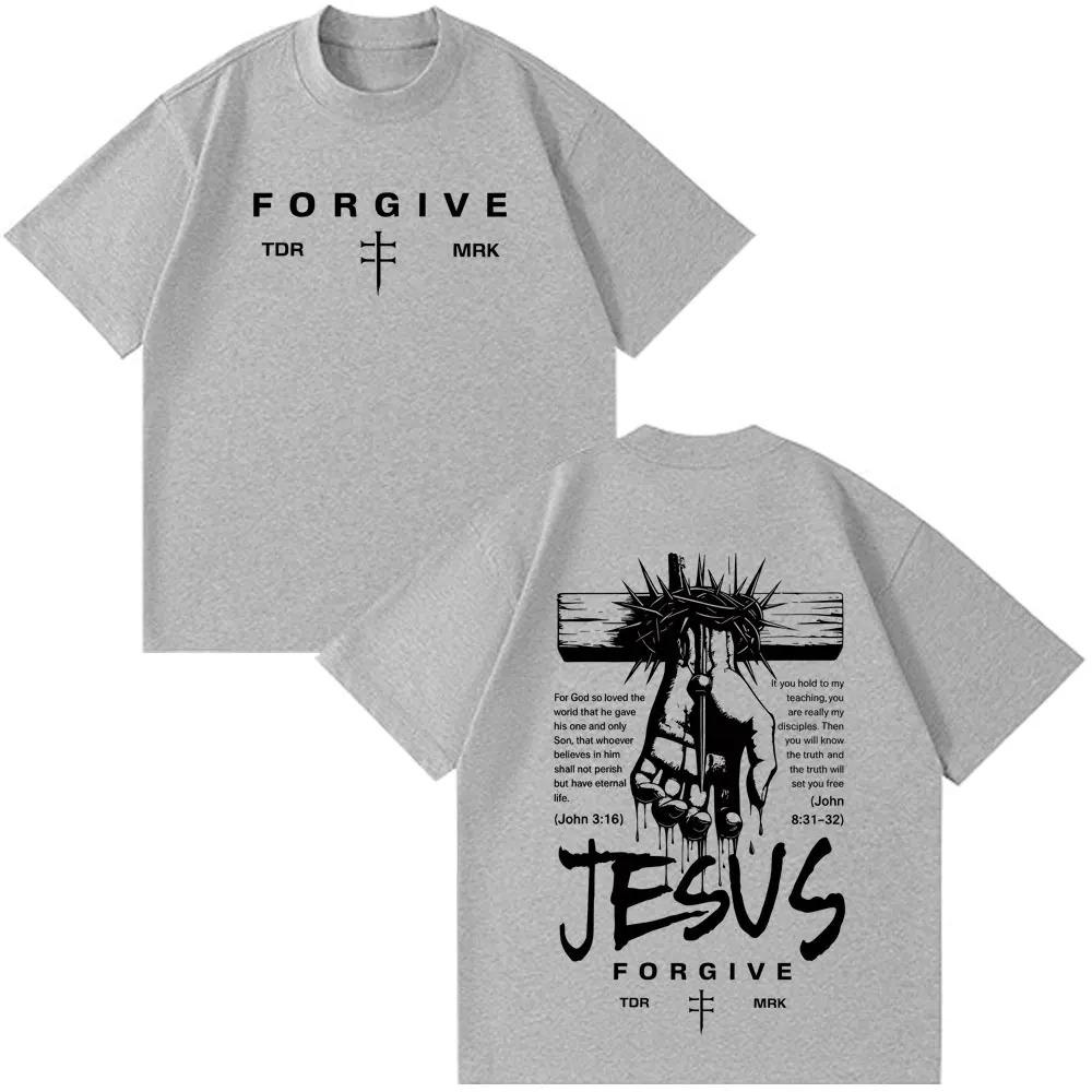 Unisex Women Casual Loose T-shirts Jesus Forgive Vintage Fashion Graphic T-shirt Short-sleeved Oversized Hip-hop Cotton T-shirts