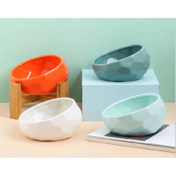 Ceramic Pet Bowl with Bamboo Stand for Dogs and Cats, Puppy Water Food and Drinking Feeder, Non-Slip Cat and Dog Feeder