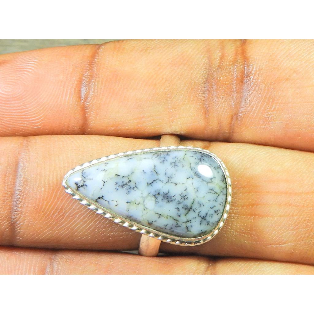 Natural Dendrite Opal 925 Sterling Silver Pear Handmade Ring Gift US-8.5 MK-94