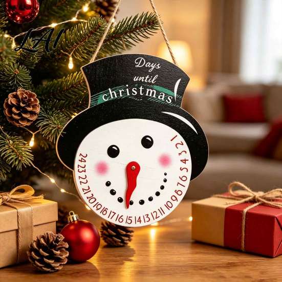 Holiday Countdown Sign Christmas Calendar Reusable Days Until Door Hanging Sign Wooden Vintage Round Wreath Hanger for Wall Decor Interactive