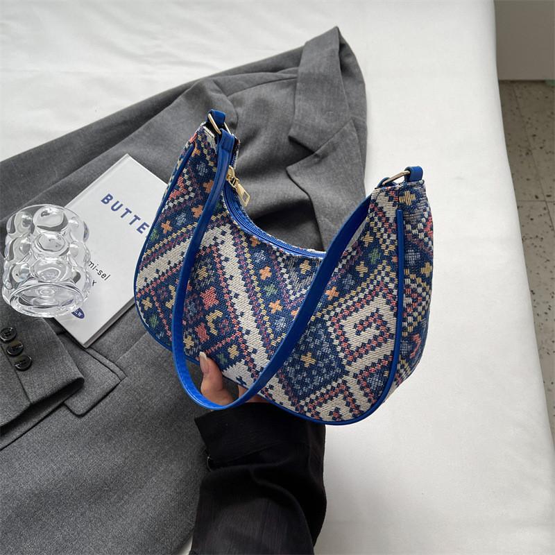 

Artistic National Style Canvas Shoulder Bag For Women 2023 New Trendy Casual Simple Square Bag синій