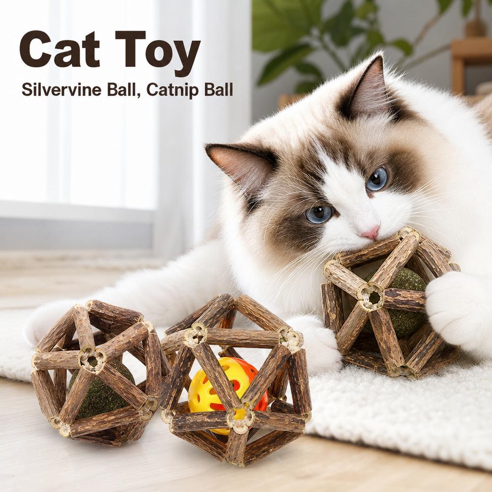 Catnip Toy Bell Ball Interactive Cat Teaser Stick Teeth Grinding Chewing Toy Self-Entertainment Cat Toy Supplies