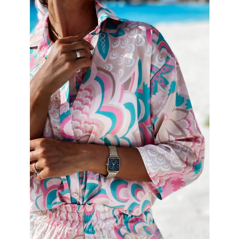 

Пляжный отпуск солнцезащитный топ шорты костюм из двух частей красный розовый, летняя мода новые товары повседневный универсальный отпускной костюм женский XXL розовый