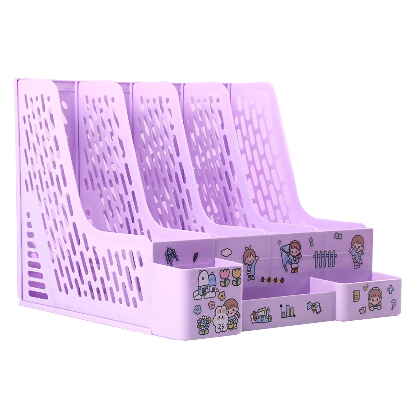 Настольный органайзер для файлов 4 отделения Цветная настольная стойка для хранения файлов Студенческая книжная вертикальная полка Purple 1190₽