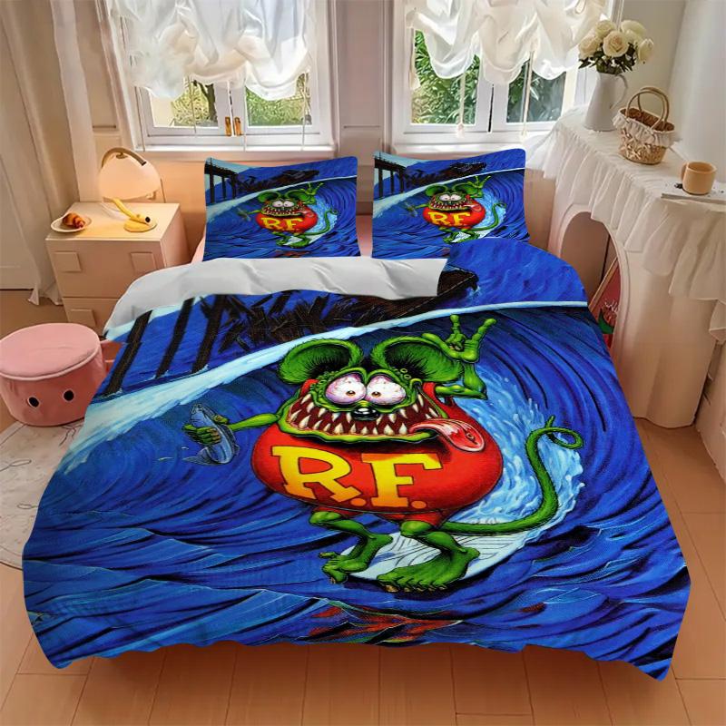 Rat Fink Wave Print 3Pcs Bedding Setduvet Cover With 2 Bedropillowcase Home Birthday Gift