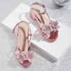 Summer Rhinestone Flower Girls Princess Sandals Children's High Heels Soft Sole Anti-slip Comfortable Footwear for Kids Party
