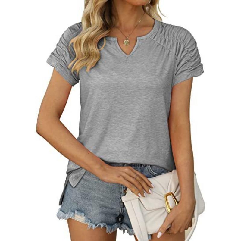 Women's Summer V-neck Raglan T-shirt Short Sleeved Top for Women Shirt