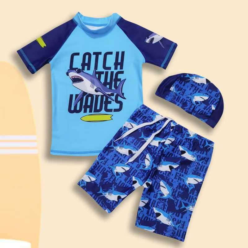New Cute Cartoon Split Swimsuit for Boys - High-Elasticity Swimwear for Toddlers, Small, Medium, and Large Kids