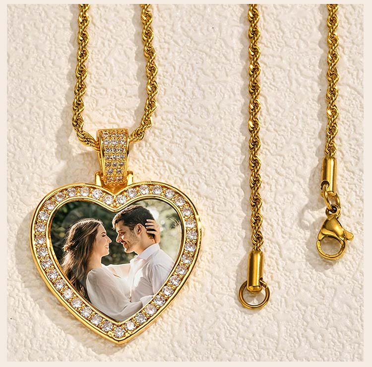 Picture Photo Necklace, Personalized  Zirconia Heart Pendant Jewelry Customized Gifts for Women