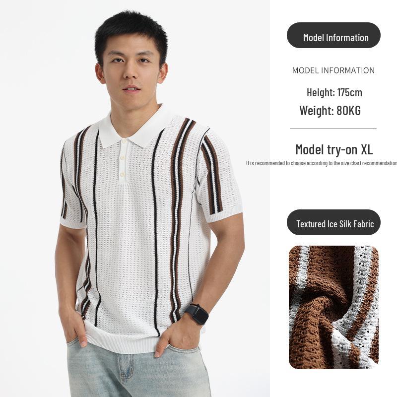Men s European & American Casual Lapel Polo Shirt - Short Sleeve Summer Knit Top XXL белый
