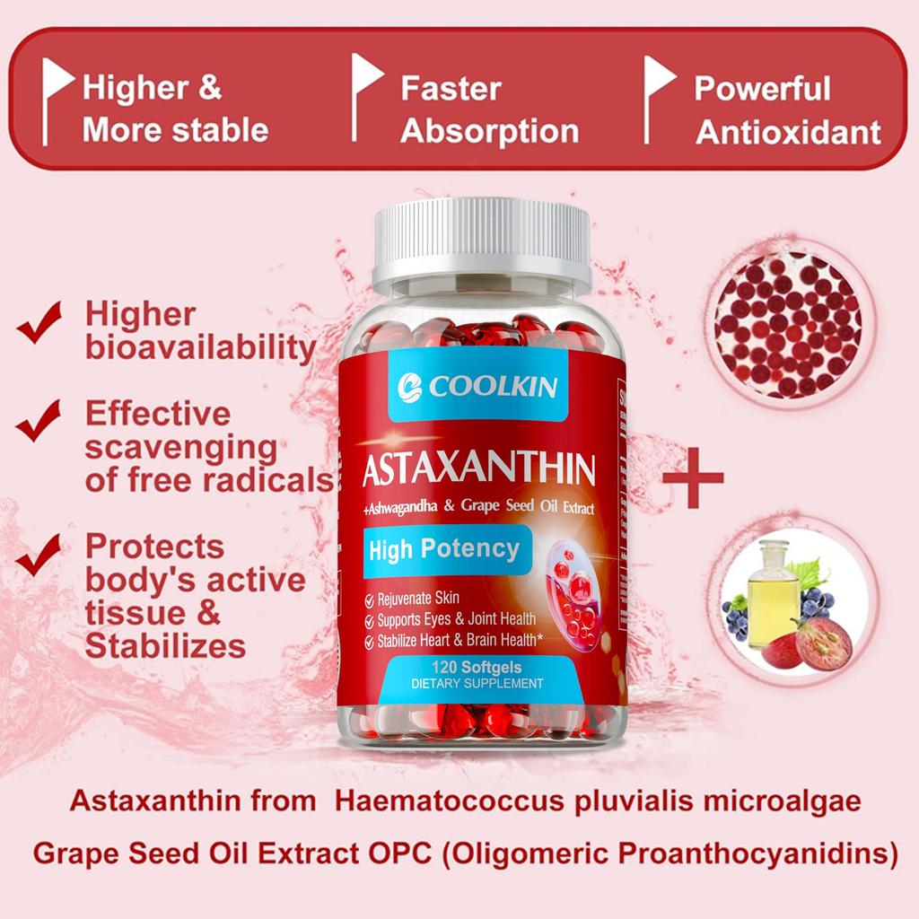 Capsule di ASTAXANTINA - Vitamine biologiche ad alta potenza da Haematococcus pluvialis – circolazione sana, umore, cognizione e salute dei capelli