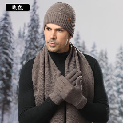 Knitted Hat Winter Men's Double-layer Knitted Wool Hat Knitted Outdoor Cold-proof Hat Scarf Gloves Three-piece Set